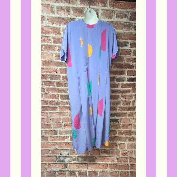 Geometric Abstract Dress XL | Purple Blue Button Down Artsy Boho Festival Indie - Picture 2 of 5